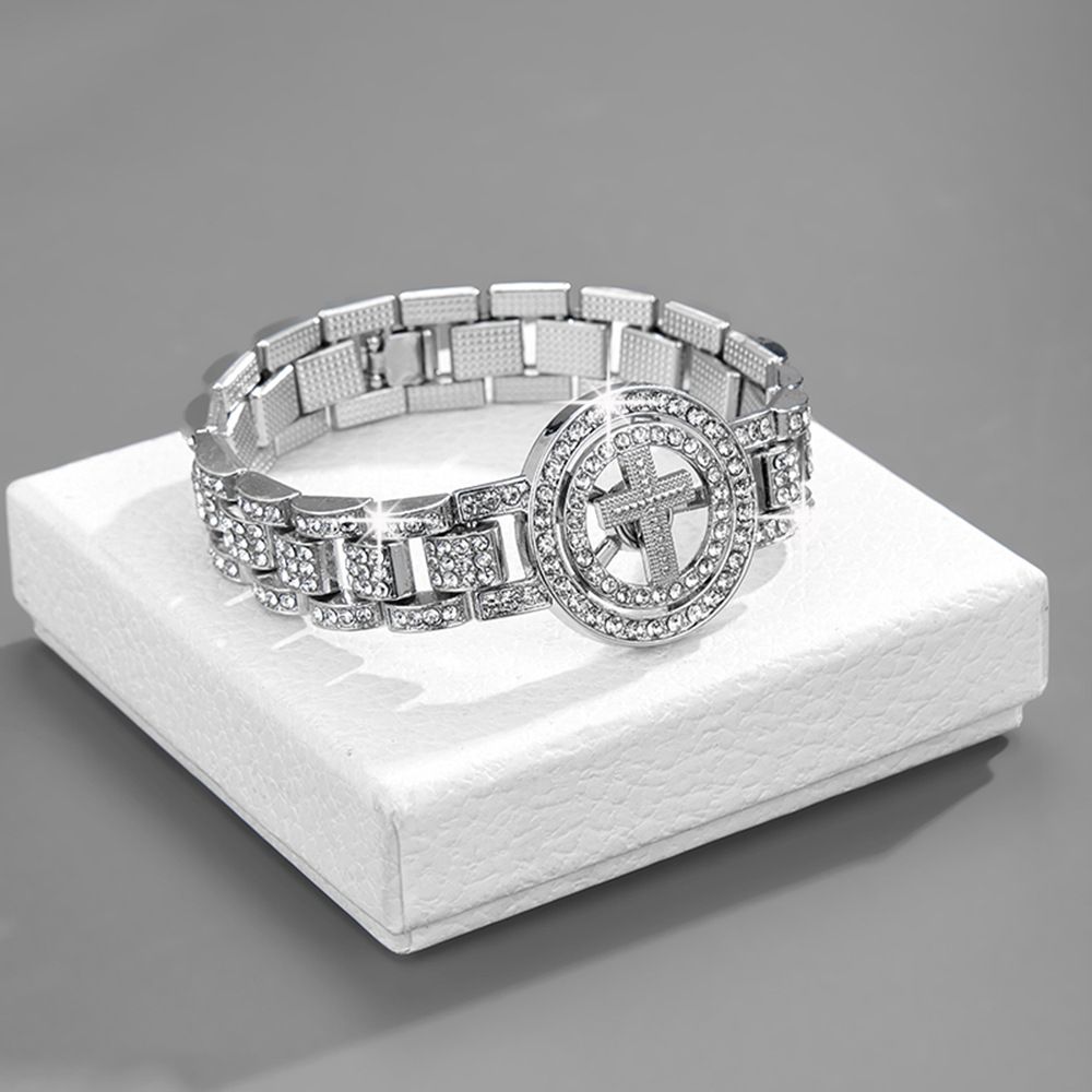 Bracciale a catena cubana con diamanti e strass in lega con punte, accessori per personalità Hip Hop_voghion.com