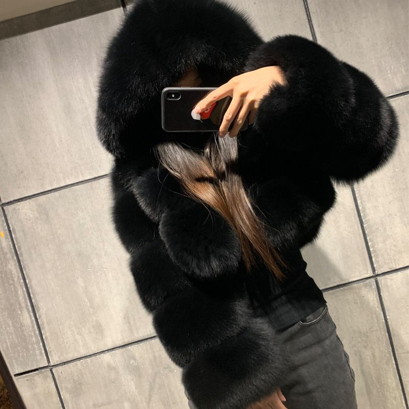 Damenbekleidung Damenmode Pelzmantel Fuchshaar Langarm Spleißen Damenmantel_voghion.com