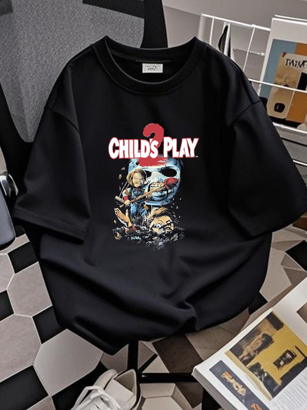 Fright Rags Child S Play 2 Chucky T Shirt Medium Rare OOP Streetwear Comoda Grafica Elasticizzata Elegante Moda Traspirante Leggermente_voghion.com