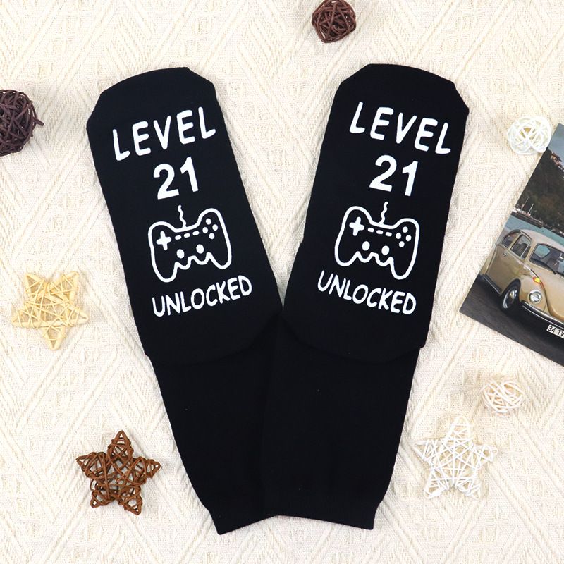 Cotton mid-tube socks casual sports cotton socks game socks sole letter non-slip adhesive socks_voghion.com