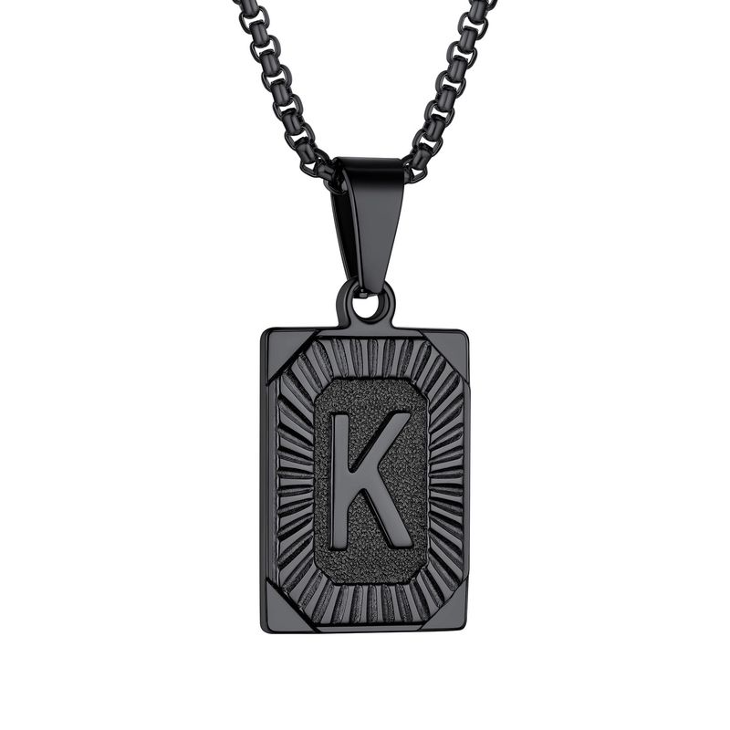Collana con ciondolo iniziale con targhetta per cani nera Laatikui, lettera K, in acciaio inossidabile, con catena a maglie quadrate, per figlio, papà, marito_voghion.com
