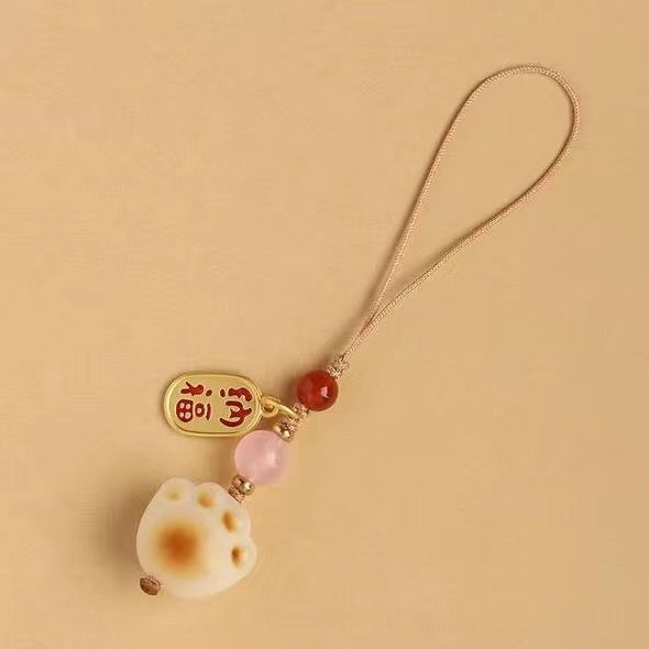 Bodhi Charcoal Burnt Paw Lucky Cat Phone Chain Exquisite Lanyard Pendant Cute Keychain Bag Accessory_voghion.com