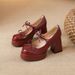 Red Mary Jane Shoes For Petite Women, High-End Waterproof Platform, Height-Increasing Engagement Chunky Heels,_voghion.com