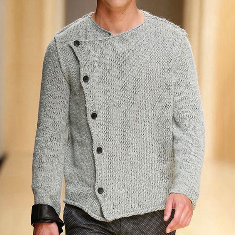 Herren-Strickjacke aus dickem Nadelstrick mit diagonaler Knopfleiste für Herbst und Winter SY0106_voghion.com