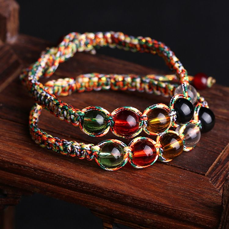 Gold Wire Rope Hand Rope, Dragon Boat Festival Five-line Bead Bracelet, Five-color Bead-Tibetan Multicolored Rope Woven Bracelet_voghion.com