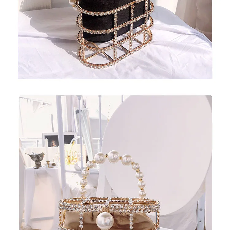 Diamonds Basket Evening Clutch Bags Women 2023 Luxury Hollow Out Preal Beaded Metallic Cage Handbags Ladies Wedding Party Purse_voghion.com