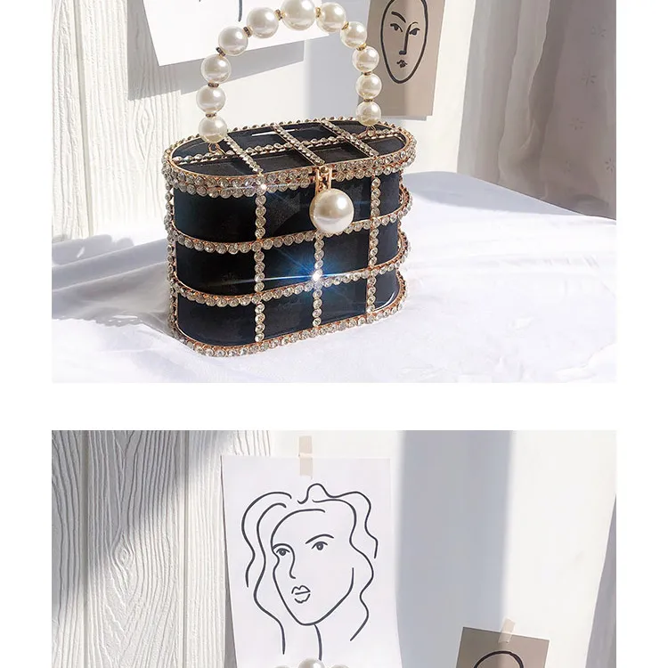 Diamonds Basket Evening Clutch Bags Women 2023 Luxury Hollow Out Preal Beaded Metallic Cage Handbags Ladies Wedding Party Purse_voghion.com