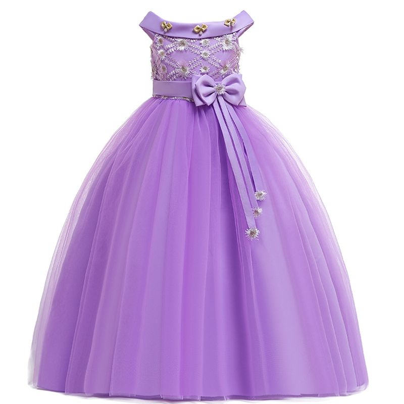 Mother & Kids Off-shoulder lapel wedding dress flower girl dress girl long dress children's party performance costume princess dress 2024_voghion.com