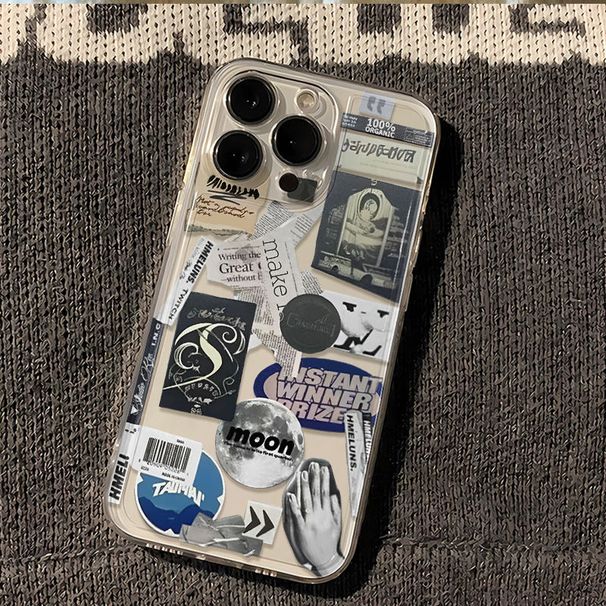 Estilo patchwork com recorte de papel adequado para 16 telefones, capa colorida e engraçada para 15 Pro Max_voghion.com