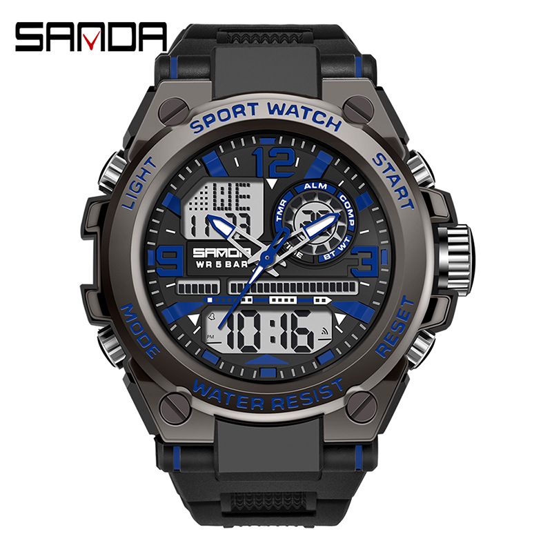 Sanda military style large dial trendy men's watch male student fashion trend multi-functional digital waterproof electronic watch_voghion.com