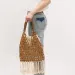 Summer Braided Bead Purse Handbags Solid Color Hollow-out Woven Tote Female Travel Fringe Beach Reticulate Netted Canvas_voghion.com