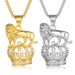 Hip Hop Jewelry Titanium Steel Gold Plated Diamond Crown Lion Head Pendant Necklace_voghion.com