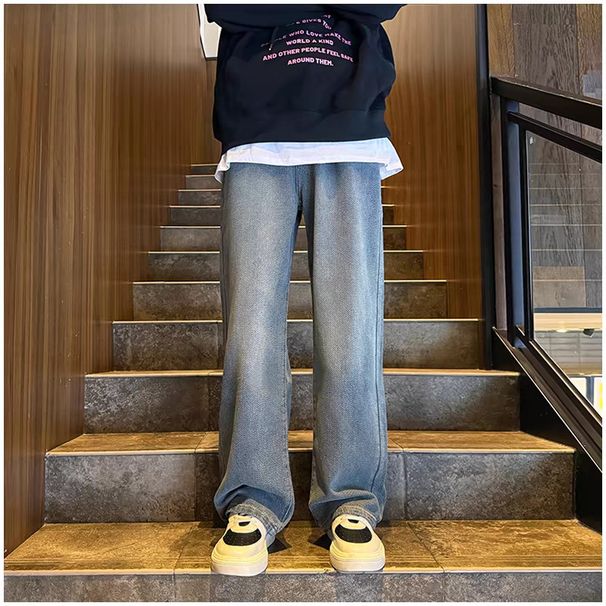 Herrenbekleidung Retro Starry Sky Herren Retro Star Wash Straight Leg Jeans - Locker geschnittene, dünne Sommer-Freizeithose mit bequemem, elastischem Bund_voghion.com