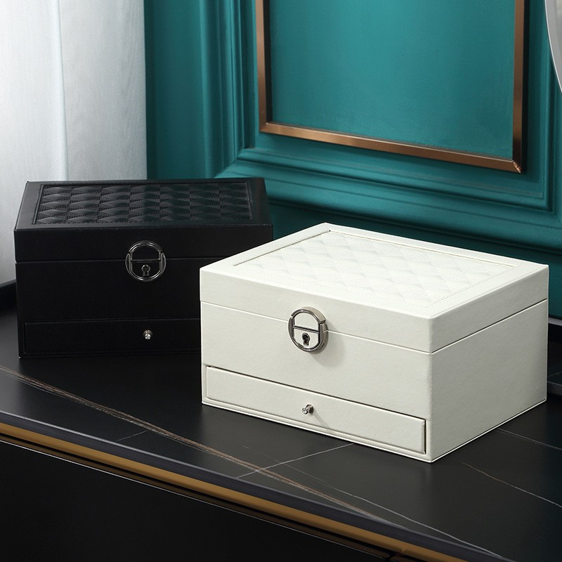 Jewelry Storage Box Large Capacity PU Leather Organizer With Mirror Lock Multi-Layer Design For Earrings Rings Necklaces Bracelets Home Use_voghion.com