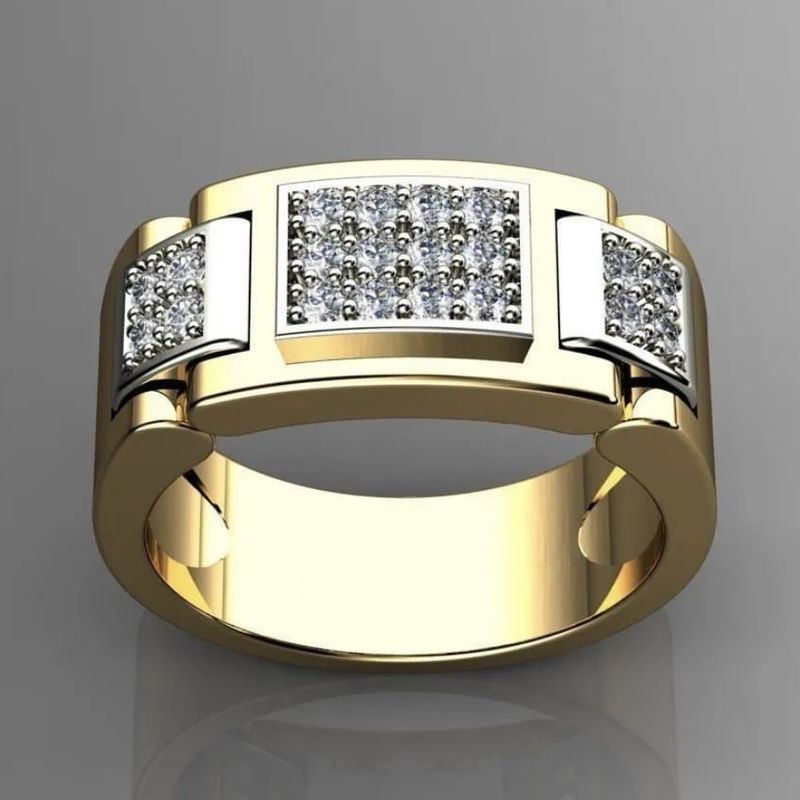 Sanjie Electroplated Color Preserving Rectangular Large For Men, Luxurious Full Diamond Men's Ring_voghion.com