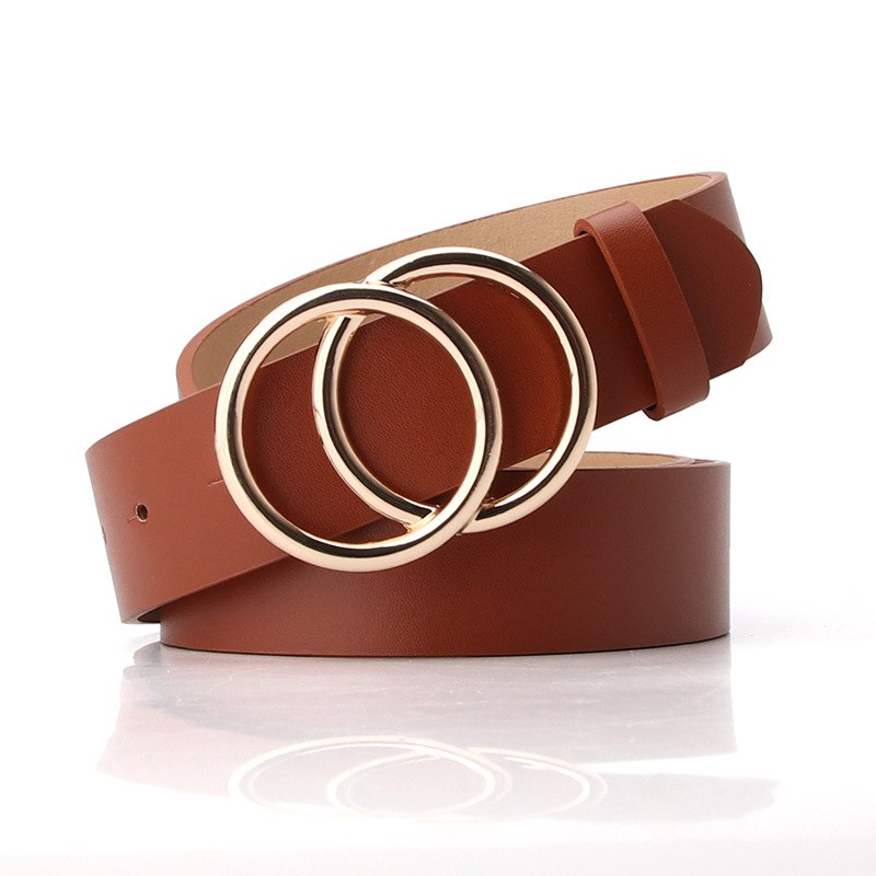Women's Belts double-ring belt round buckle alloy snap belt student simple trouser belt sweater coat decorative belt_voghion.com