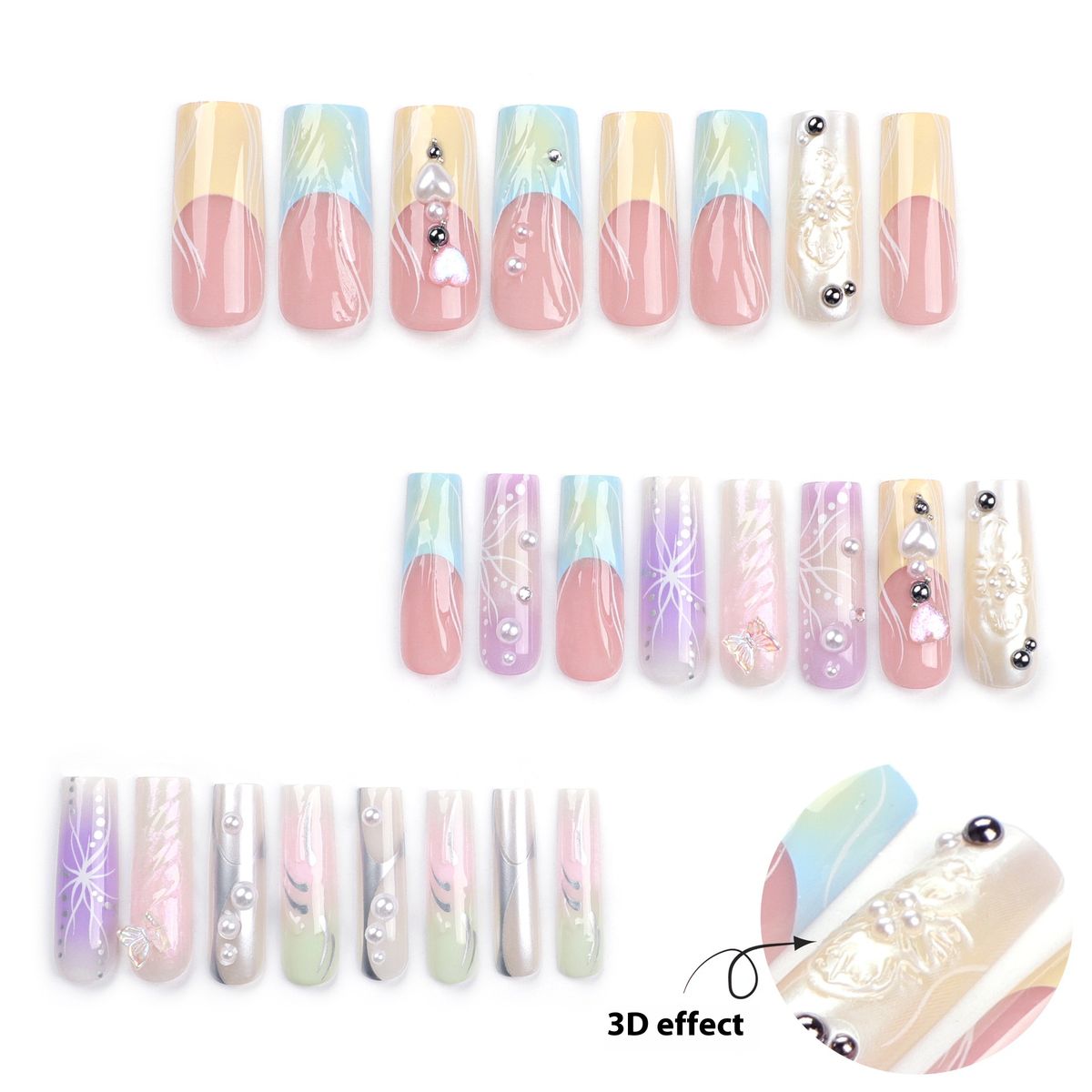 Fransız 3D Renkli Tırnak Yaması Toptan Halo Boyalı Y2K Kelebek Kare Tırnak Geliştirme Çapraz Kenar Sıcak Satış Tırnak Yaması_voghion.com