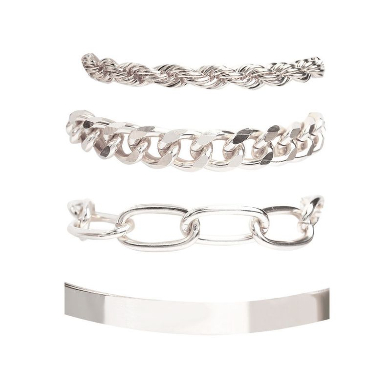 Set di 4 pezzi in lega, bracciale con catena intrecciata in metallo punk cubano hip-hop_voghion.com