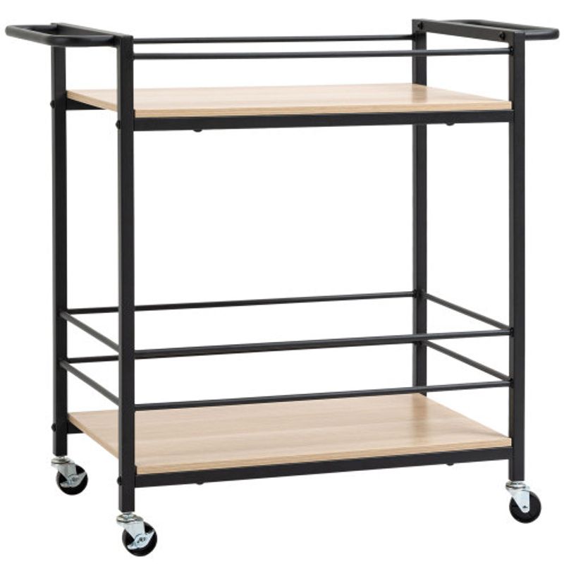 HOMCOM Servierwagen Küchenwagen 2 Ebenen Mit Griff Rollen Und Bremsen Schutzplanken 60 Kg Belastbarkeit 82x40x75 Cm Für Küche Und Esszimmer_voghion.com