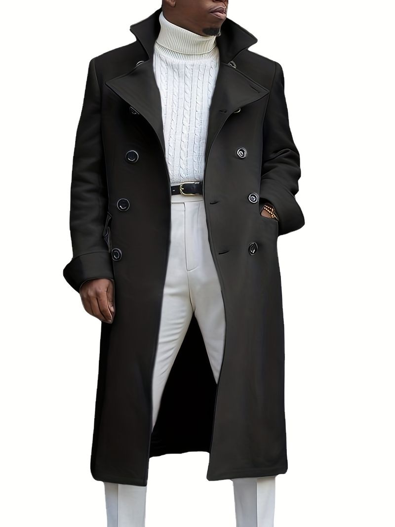 Men's Clothing Spring And Autumn Woolen Double Breasted Trench Coat Mid Length Slim Coat_voghion.com