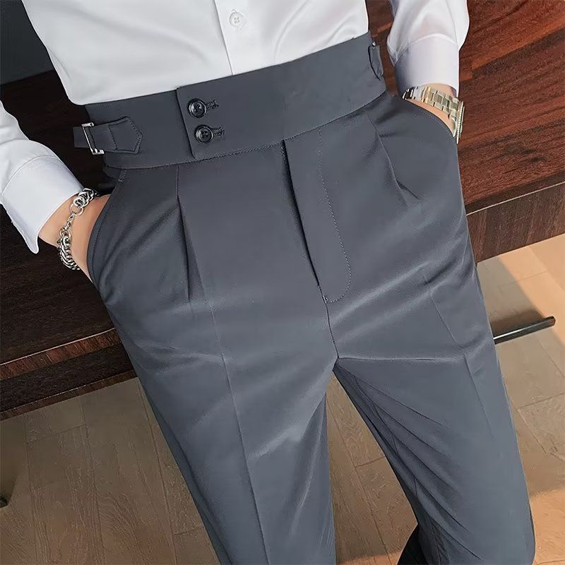 Herrenbekleidung Herren Sommerhose mit hoher Taille und gerader Passform – knitterfreie, einfarbige, lässige Hose in Knöchellänge für Büro und Reisen_voghion.com