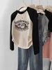 Maglietta da donna in stile americano, manica lunga raglan, taglie forti, nuova maglietta corta in cotone sottile per primavera autunno, autunno_voghion.com