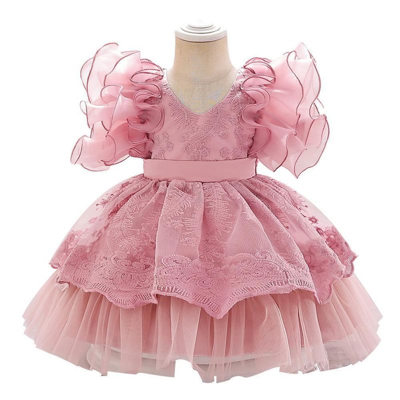 Robe de princesse pour bébé et enfant en bas âge, robe de banquet pour la pleine lune et pour un an, robe brodée en maille plissée champignon pour enfant_voghion.com