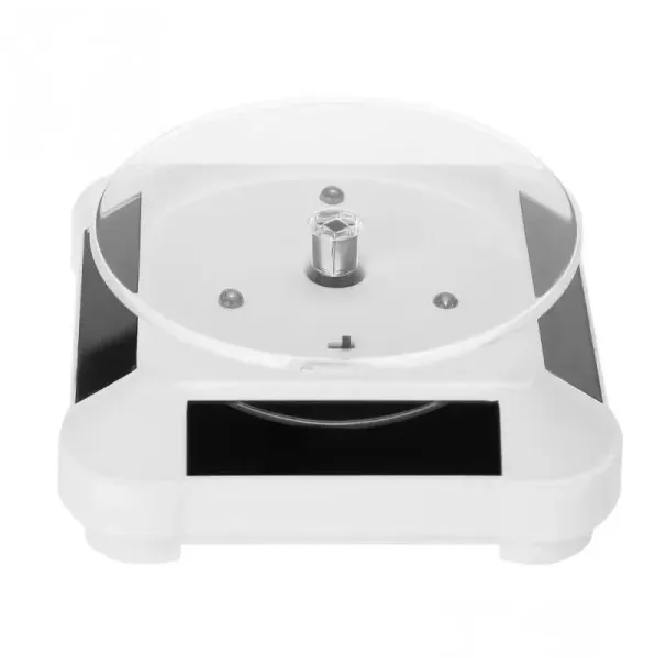 Stativ Smykkeorganisator 360 graders solcelledrevet utstillingsvindu platespiller klokke telefon rotasjonsholderboks med LED-lysring en dråpe_voghion.com