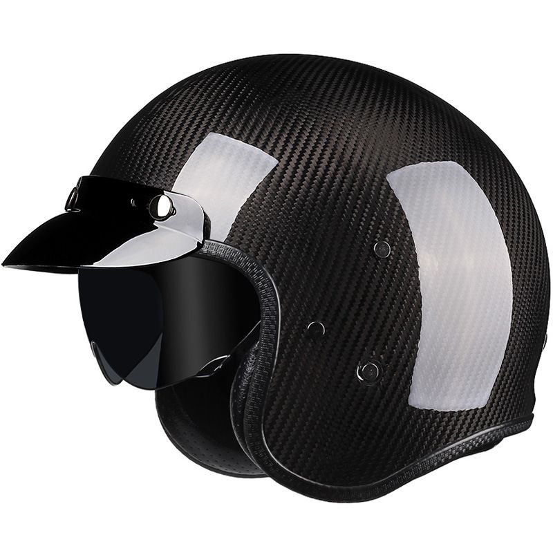 Casco de motocicleta retro de fibra de carbono, casco 3/4, casco de motocicleta de crucero de uso general para cuatro estaciones para hombres y mujeres_voghion.com