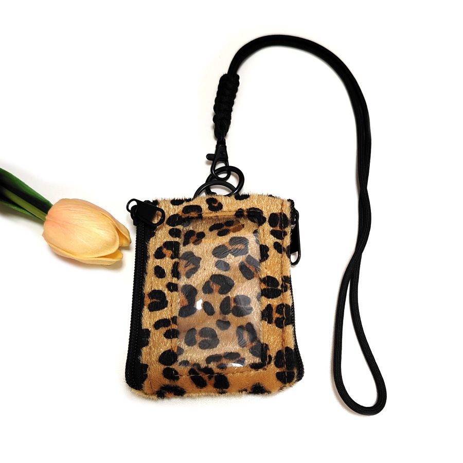 Portafoglio in feltro con stampa leopardata – Mini borsa espandibile a 2 pieghe con tracolla staccabile (design con finestra, tracolla, fodera in poliestere beige/kaki/nero/blu)_voghion.com