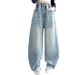 "Kids' Stretch Denim Jeans For Girls Comfortable Stylish Casual Pants With Elastic Waistband, Streetwear Fashion For ToddlersChildren (Blue, 120cm)_voghion.com