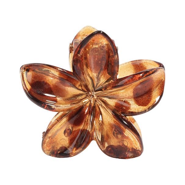 Jelly Color Plumeria Transparent Retro Leopard Aesthetic Plumeria Claw Clip - Back-of-Head Updo Shark Clip_voghion.com
