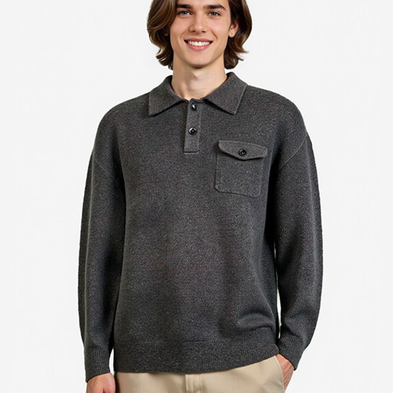 Autumn Winter Thickened Polo Collar Men's Button Knitted Loose Versatile Pullover Lazy Sweater_voghion.com