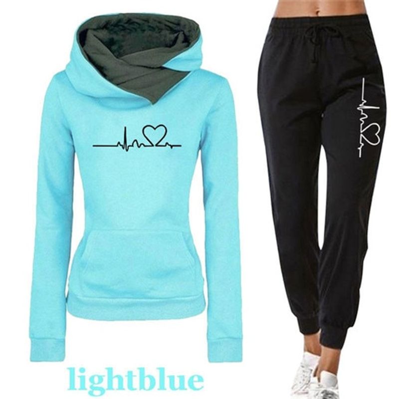 Herbst Frauen Trainingsanzug Pullover Hoodies Sweatshirt + Jogginghose 2 Stück Set Lässige Sportswear Jogging Lauf Kleidung_voghion.com