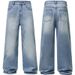 Men's Clothing High Street Washed Old Fashion Jeans Mopping Style Cleanfit Loose Straight Pants_voghion.com