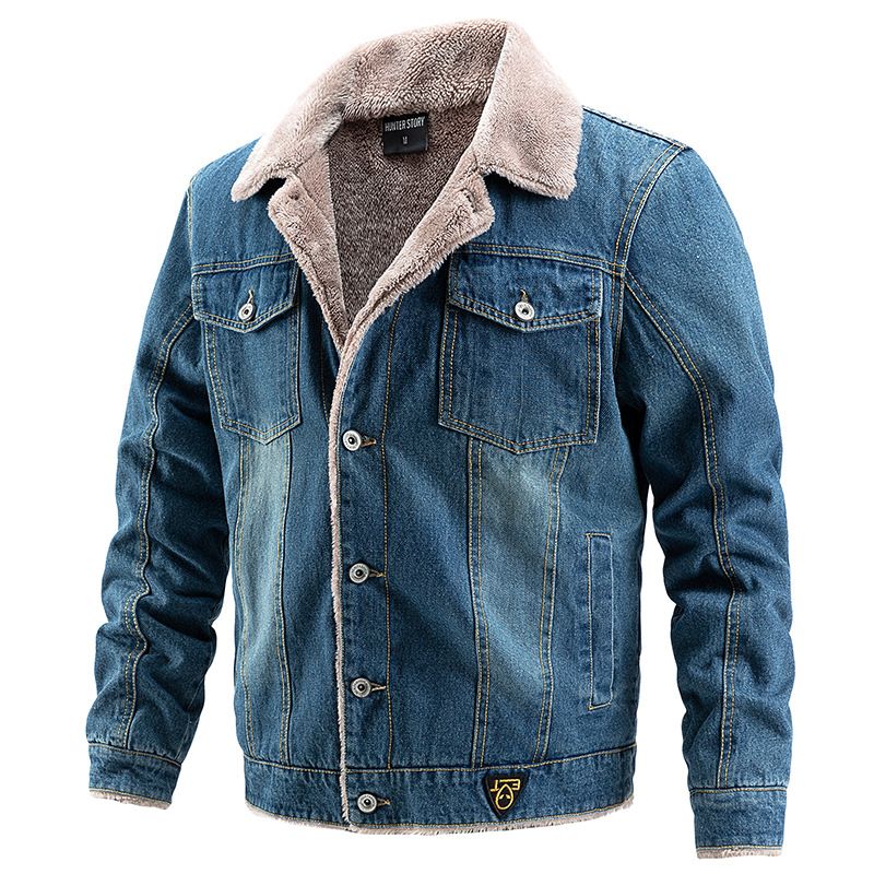 Giacca in denim da uomo con soprabito in pile Giacca in denim casual_voghion.com