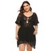 Plus Size Damen unregelmäßig hohl sexy durchsichtiges Strandkleid mit gewebten Holzohren_voghion.com