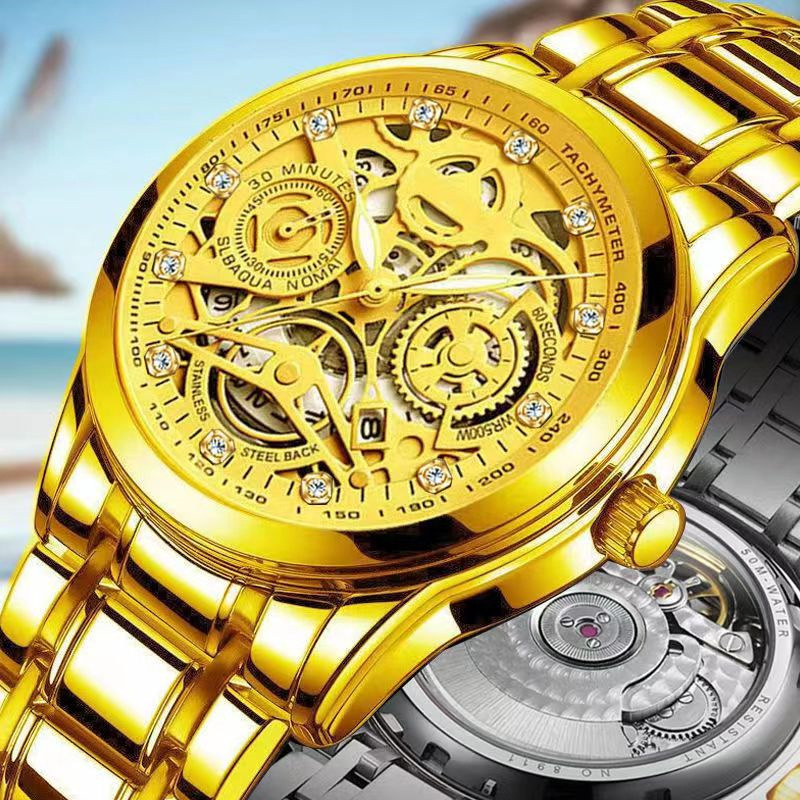 Hollow Automatic Non-Mechanical Quartz Watch Transparent Low Tourbillon Men's Waterproof Wristwatch_voghion.com