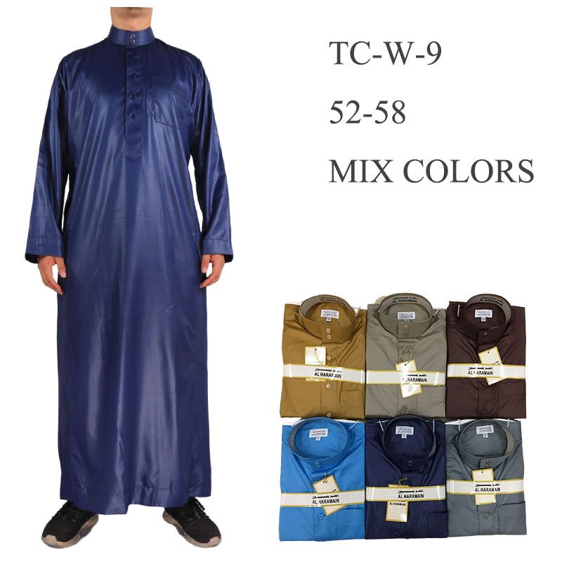 Herrenbekleidung Gewaschener Samt Einfarbig Stehkragen Langarm Arabische Robe Modische High-End-Islamische Robe_voghion.com