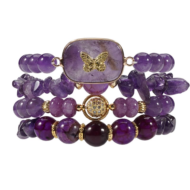 8 Cm Lila Kristall Runde Perlen Schmetterling Tag Natürliche Stein Armband Set Ins Einfache Persönlichkeit_voghion.com