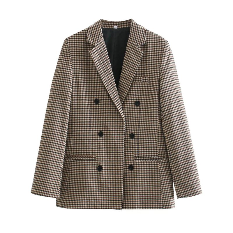 Nuevo blazer cruzado a cuadros para mujer._voghion.com