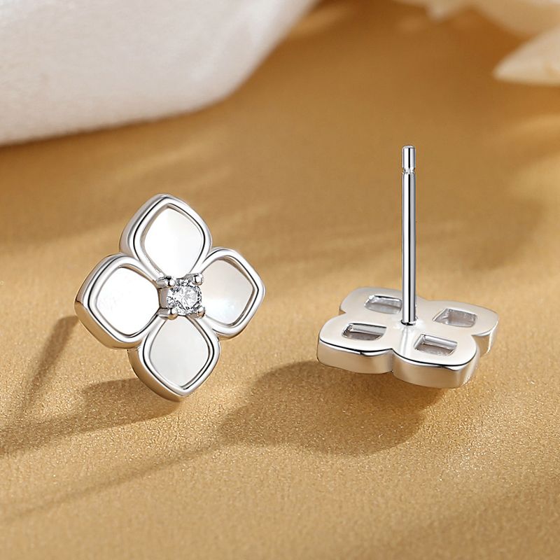 Orecchini a forma di fiore con conchiglia, in argento Sterling 925, con quadrifoglio, leggeri e di lusso, semplici e alla moda, tutti i tipi di orecchini._voghion.com