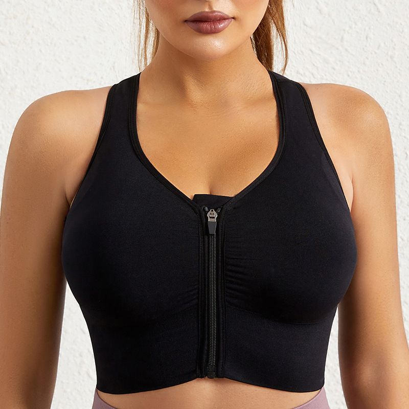 Women's Sports Bra Women's Push-Up Vest Yoga Vest Zippered Wireless Fitness Running Shockproof Quick-Drying Sports Bra_voghion.com