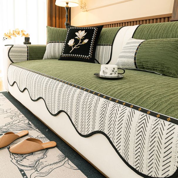 Chevron Chenille Sofa Covers – Non-Slip Stretchable Sectional Couch Pads (Striped, All-Season, Multiple Sizes & Colors)_voghion.com