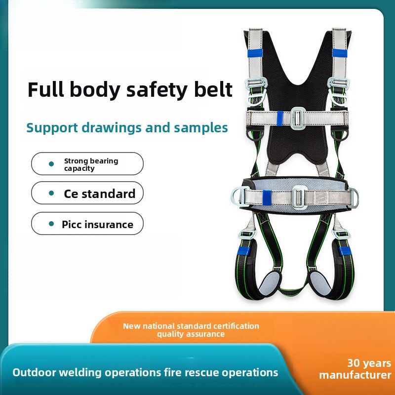 Full Body Five-Point Harness High-Altitude Work Anti-Fall Buffer Rope Climbing Double Hook Safety Belt_voghion.com