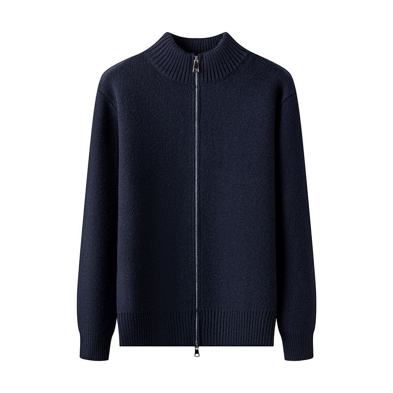 Herenkleding Heren grofgebreide cardigan met dubbele ritsen - Zachte winterjas met hoge hals, zwart en grijs (relaxte pasvorm, machinewasbaar)_voghion.com