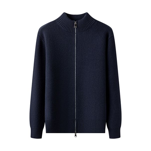 Herenkleding Heren grofgebreide cardigan met dubbele ritsen - Zachte winterjas met hoge hals, zwart en grijs (relaxte pasvorm, machinewasbaar)_voghion.com