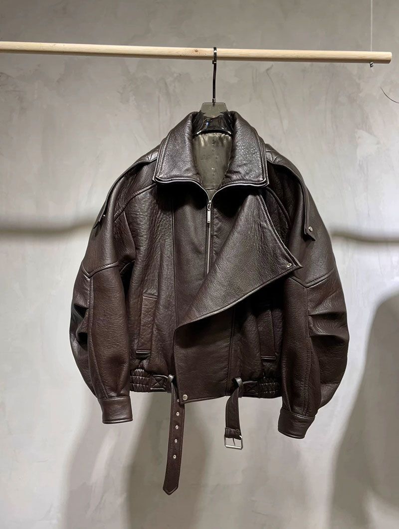 Lamb Foam Leather Motorcycle Jacket Loose PU Leather Jacket Oversize 2024 New Simple Early Autumn Jacket_voghion.com
