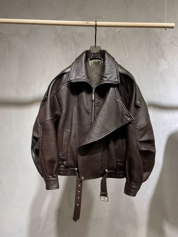Lamb Foam Leather Motorcycle Jacket Loose PU Leather Jacket Oversize 2024 New Simple Early Autumn Jacket_voghion.com