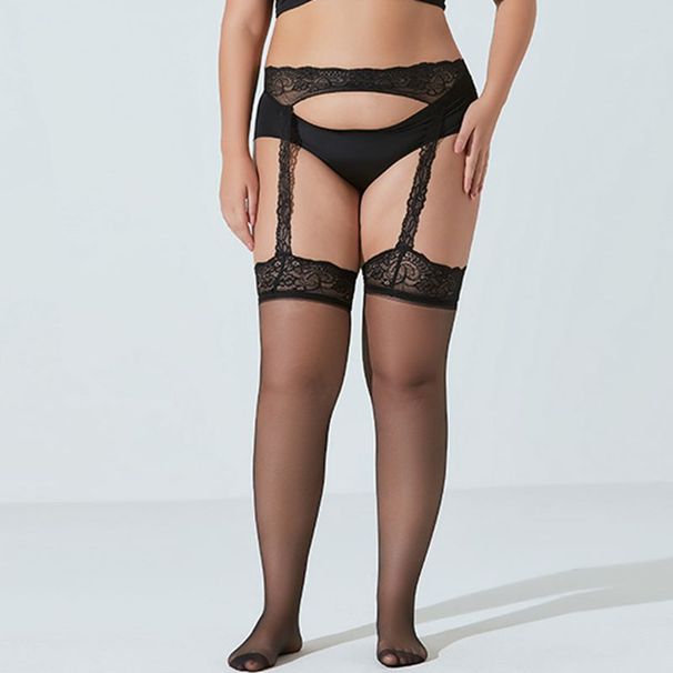 Large Stockings With And Lace Integrated Suspender Plump MM Thighs, Seductive Black Silk, Sexy Long Tube Stockings,_voghion.com